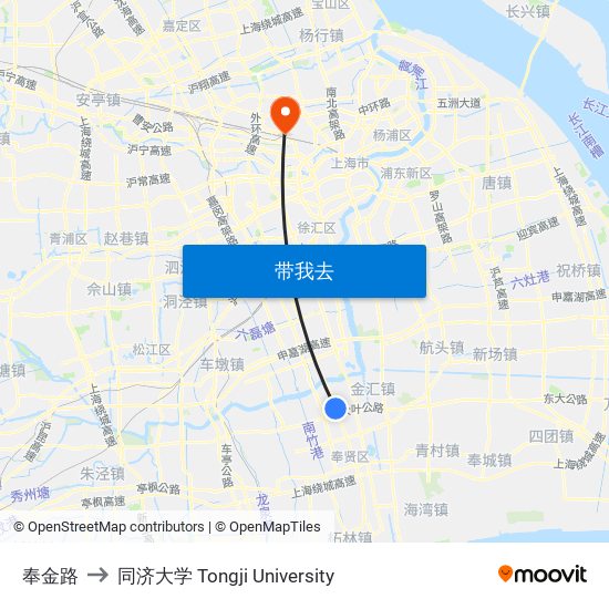 奉金路 to 同济大学 Tongji University map