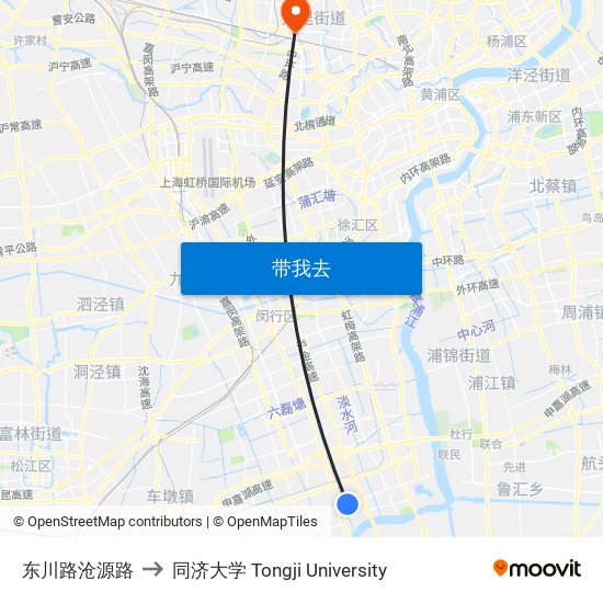 东川路沧源路 to 同济大学 Tongji University map