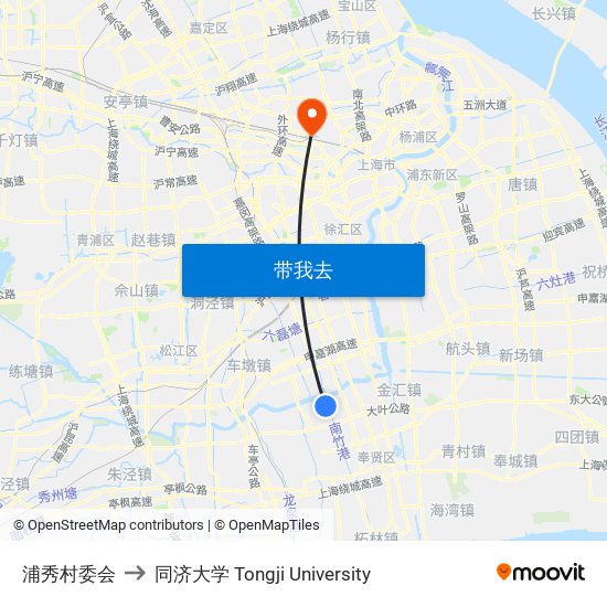 浦秀村委会 to 同济大学 Tongji University map