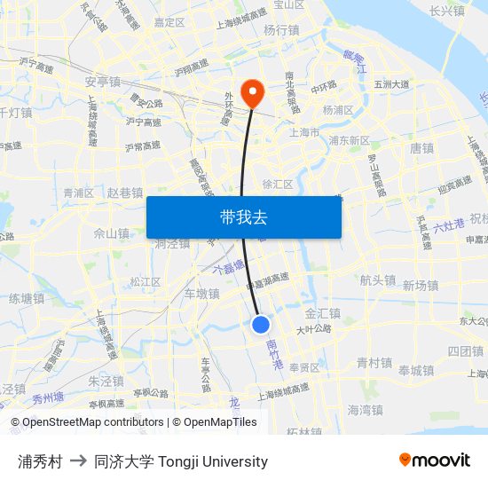 浦秀村 to 同济大学 Tongji University map