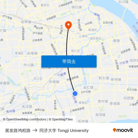 展发路鸿程路 to 同济大学 Tongji University map