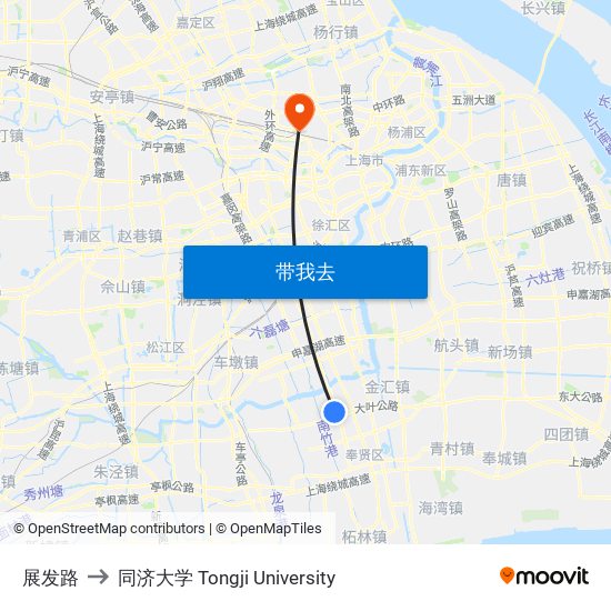 展发路 to 同济大学 Tongji University map