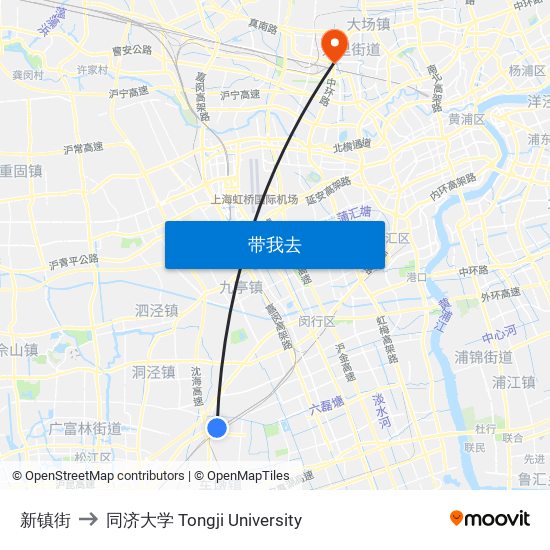 新镇街 to 同济大学 Tongji University map