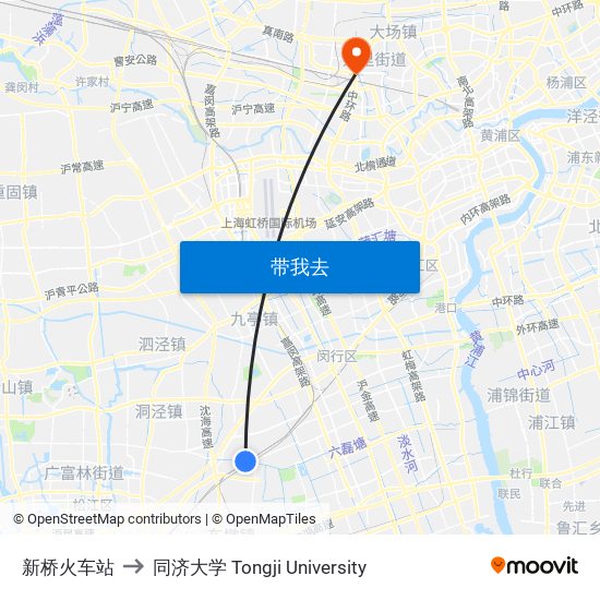 新桥火车站 to 同济大学 Tongji University map