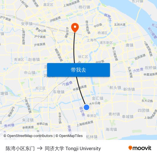 陈湾小区东门 to 同济大学 Tongji University map