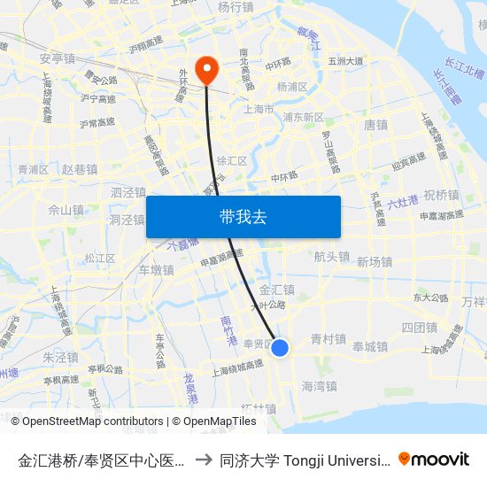 金汇港桥/奉贤区中心医院 to 同济大学 Tongji University map
