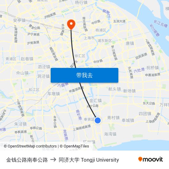 金钱公路南奉公路 to 同济大学 Tongji University map