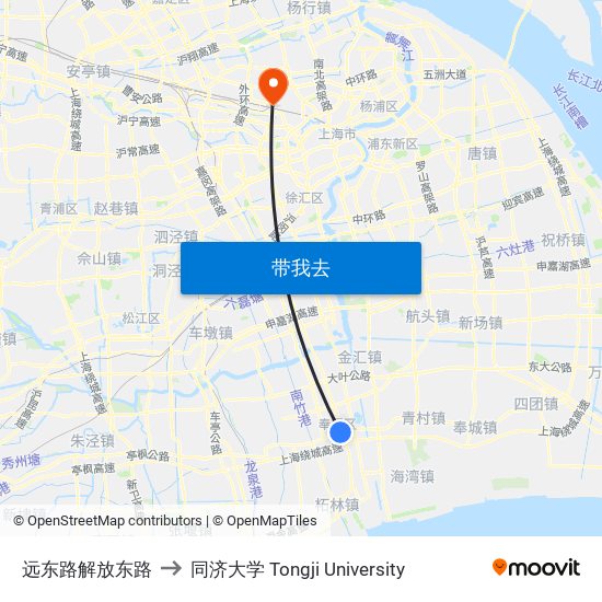 远东路解放东路 to 同济大学 Tongji University map