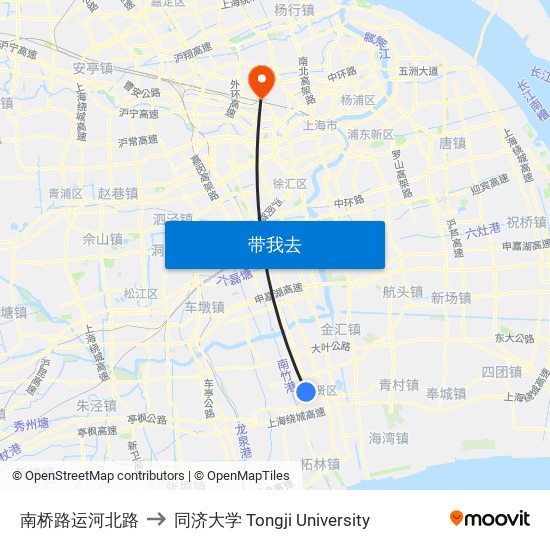 南桥路运河北路 to 同济大学 Tongji University map