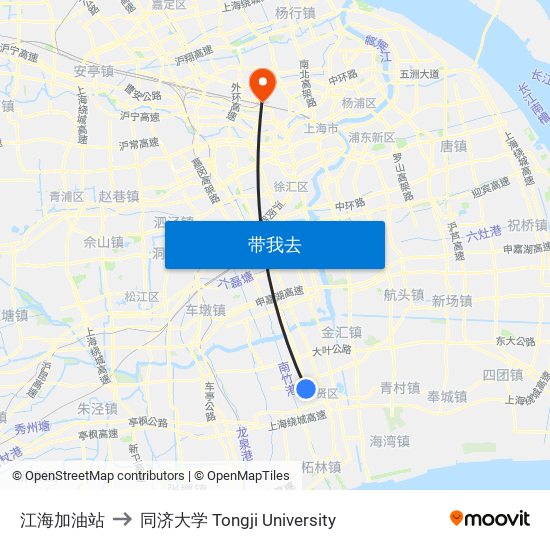 江海加油站 to 同济大学 Tongji University map