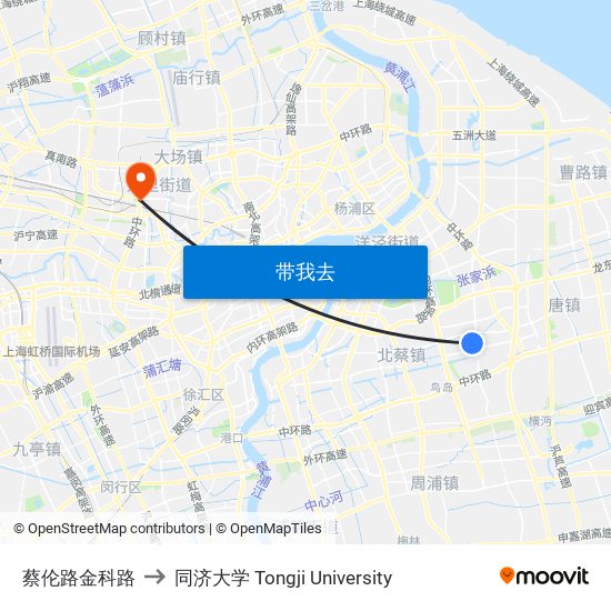 蔡伦路金科路 to 同济大学 Tongji University map