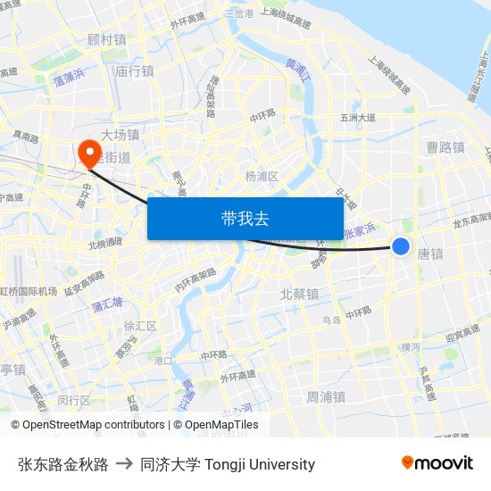 张东路金秋路 to 同济大学 Tongji University map