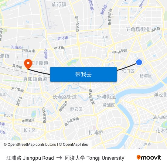 江浦路 Jiangpu Road to 同济大学 Tongji University map