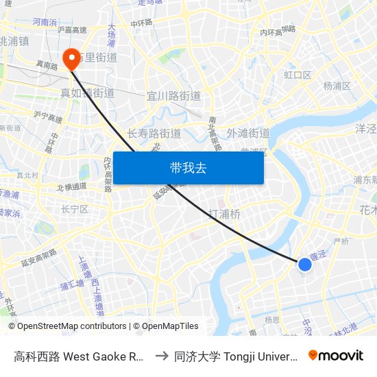高科西路 West Gaoke Road to 同济大学 Tongji University map