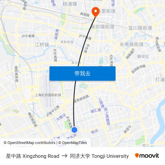 星中路 Xingzhong Road to 同济大学 Tongji University map