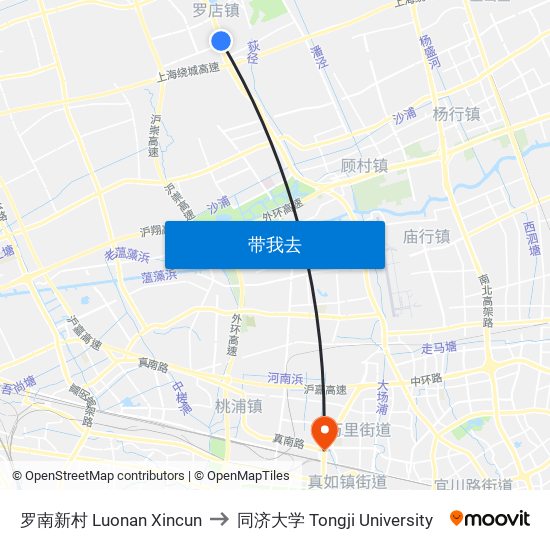 罗南新村 Luonan Xincun to 同济大学 Tongji University map