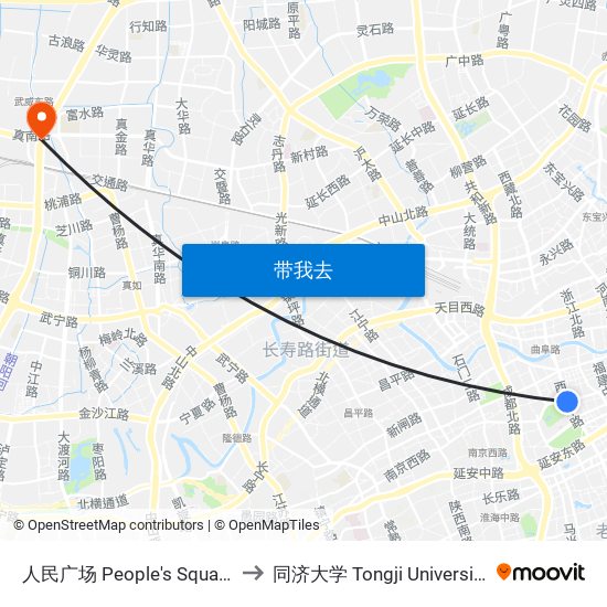 人民广场 People's Square to 同济大学 Tongji University map