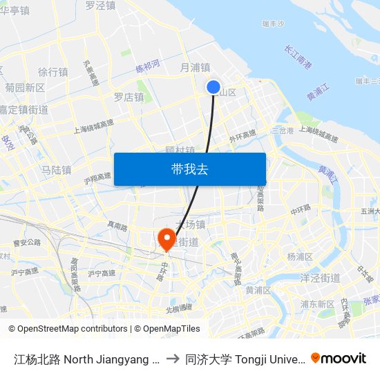 江杨北路 North Jiangyang Road to 同济大学 Tongji University map