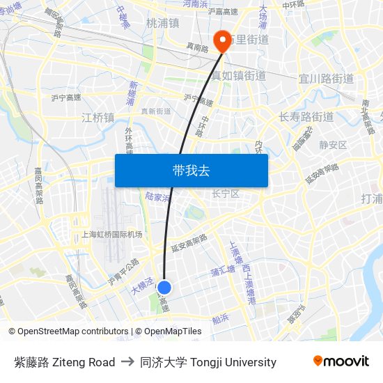 紫藤路 Ziteng Road to 同济大学 Tongji University map