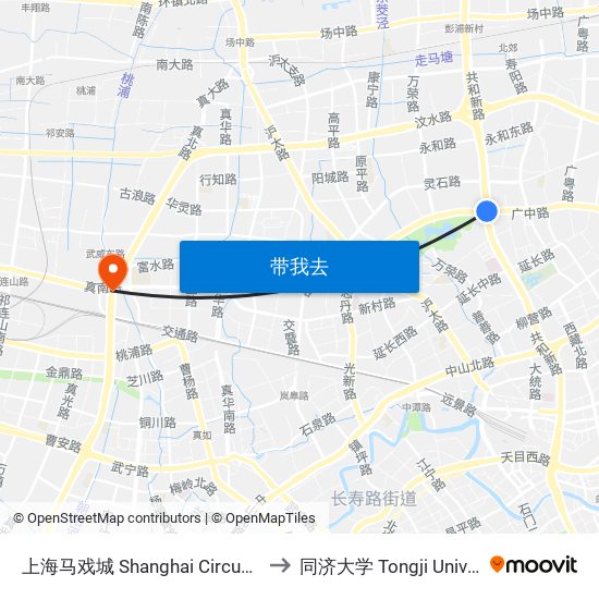 上海马戏城 Shanghai Circus World to 同济大学 Tongji University map