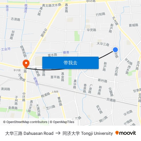 大华三路 Dahuasan Road to 同济大学 Tongji University map