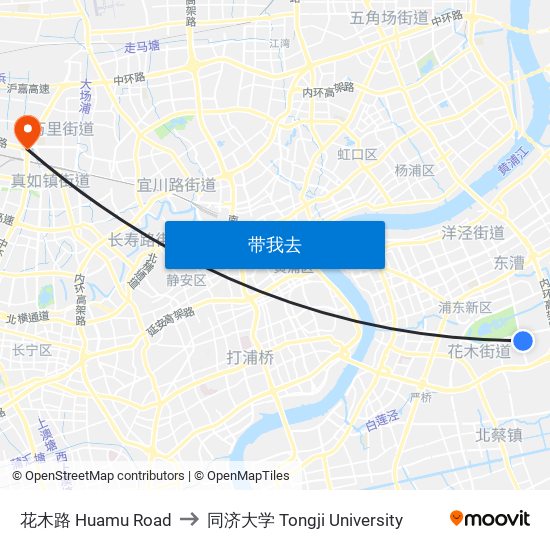 花木路 Huamu Road to 同济大学 Tongji University map