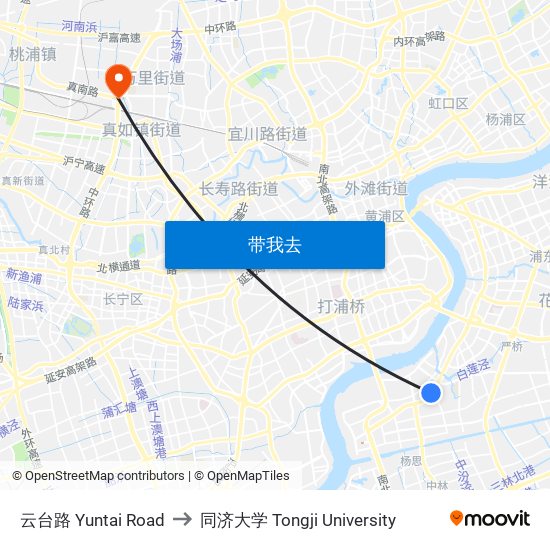 云台路 Yuntai Road to 同济大学 Tongji University map