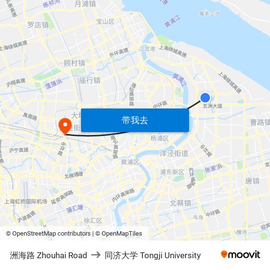 洲海路 Zhouhai Road to 同济大学 Tongji University map
