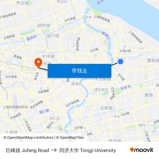 巨峰路 Jufeng Road to 同济大学 Tongji University map