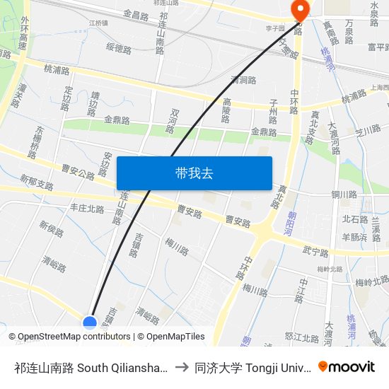 祁连山南路 South Qilianshan Road to 同济大学 Tongji University map