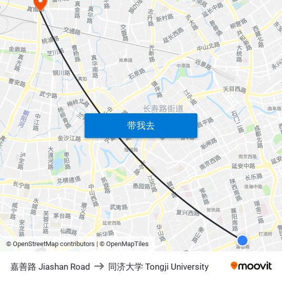 嘉善路 Jiashan Road to 同济大学 Tongji University map