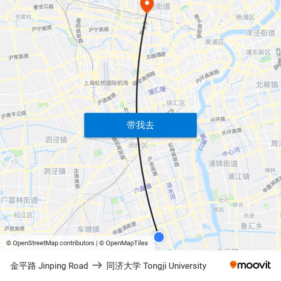 金平路 Jinping Road to 同济大学 Tongji University map
