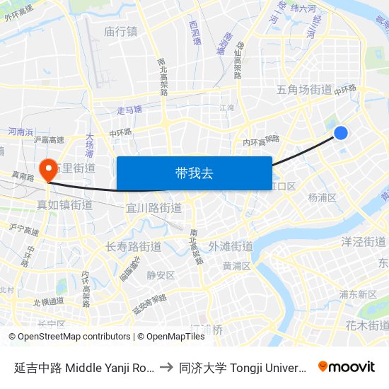 延吉中路 Middle Yanji Road to 同济大学 Tongji University map