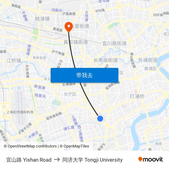 宜山路 Yishan Road to 同济大学 Tongji University map