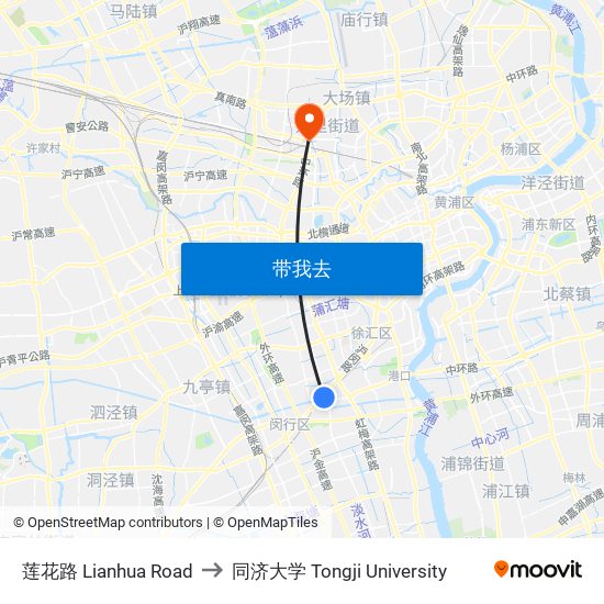 莲花路 Lianhua Road to 同济大学 Tongji University map