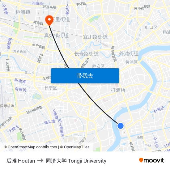 后滩 Houtan to 同济大学 Tongji University map