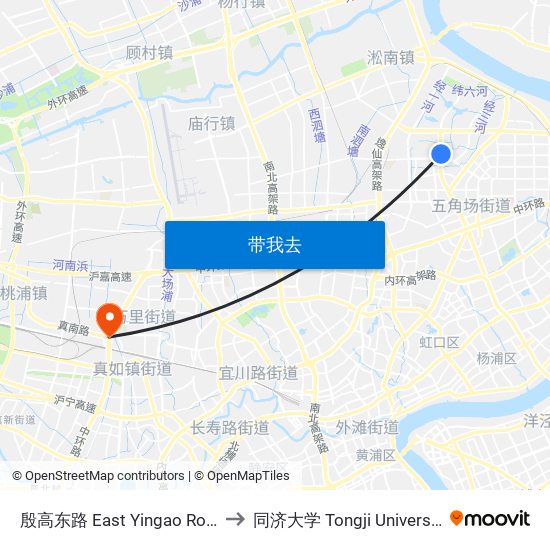 殷高东路 East Yingao Road to 同济大学 Tongji University map
