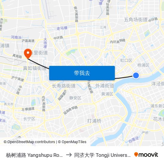 杨树浦路 Yangshupu Road to 同济大学 Tongji University map