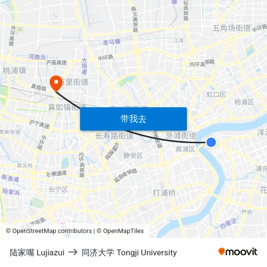 陆家嘴 Lujiazui to 同济大学 Tongji University map