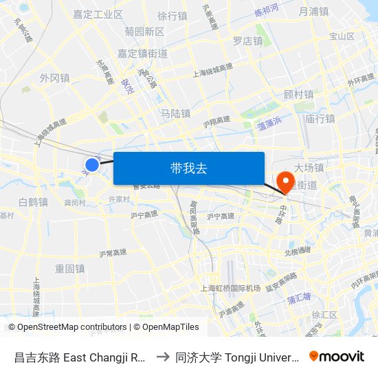 昌吉东路 East Changji Road to 同济大学 Tongji University map