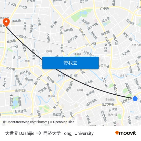 大世界 Dashijie to 同济大学 Tongji University map