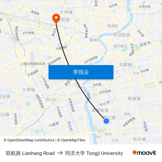 联航路 Lianhang Road to 同济大学 Tongji University map