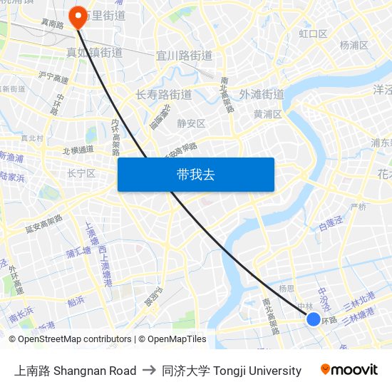 上南路 Shangnan Road to 同济大学 Tongji University map