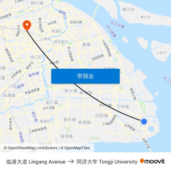临港大道 Lingang Avenue to 同济大学 Tongji University map
