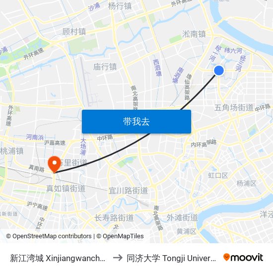 新江湾城 Xinjiangwancheng to 同济大学 Tongji University map