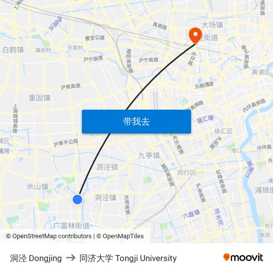 洞泾 Dongjing to 同济大学 Tongji University map
