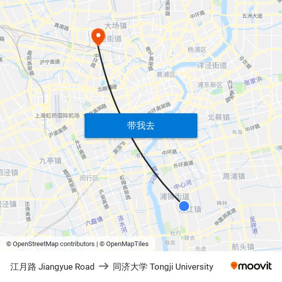 江月路 Jiangyue Road to 同济大学 Tongji University map