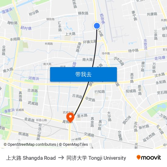 上大路 Shangda Road to 同济大学 Tongji University map