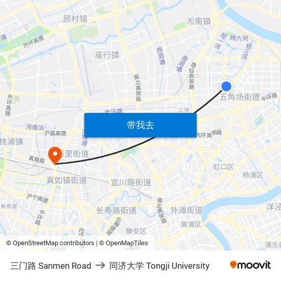 三门路 Sanmen Road to 同济大学 Tongji University map