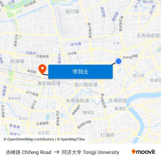 赤峰路 Chifeng Road to 同济大学 Tongji University map